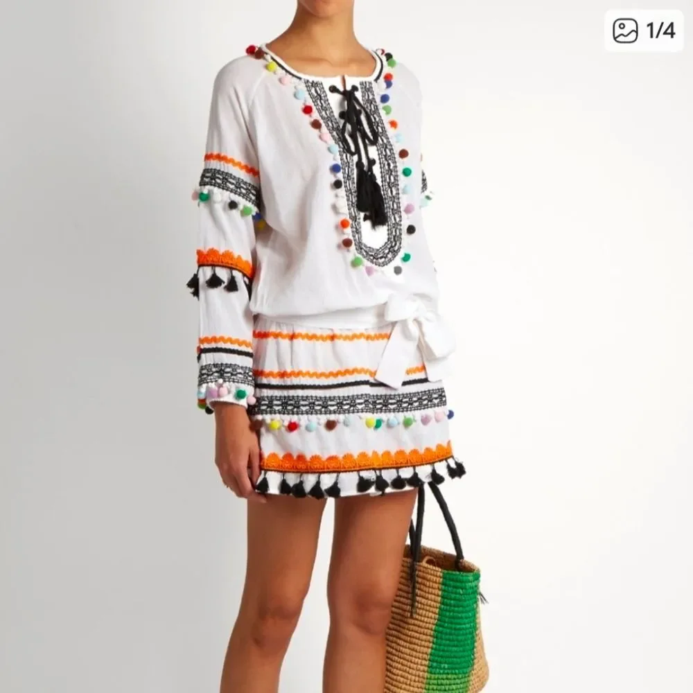 Dodo Bar Or‎ Pass Pour Too Tassel Pom Pom Bohemian Dress Size Small